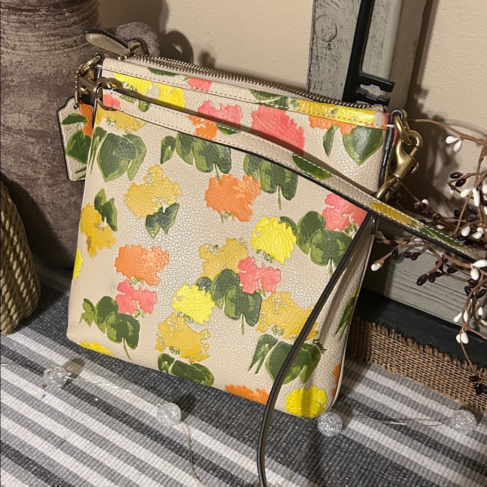 Coach Floral Crossbody Bag in Cream and Orange - Picture 6 of 9
